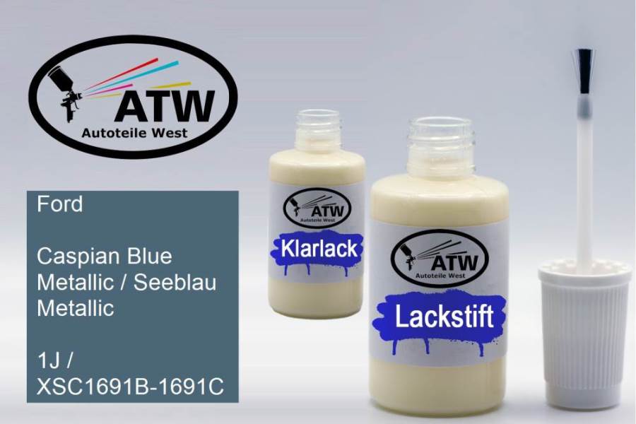 Ford, Caspian Blue Metallic / Seeblau Metallic, 1J / XSC1691B-1691C: 20ml Lackstift + 20ml Klarlack - Set, von ATW Autoteile West.